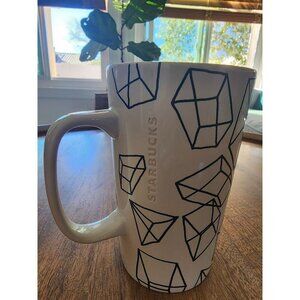 2014 Starbucks Green Dot Collection Black Geometric Ice Cubes Mug Cup 16oz